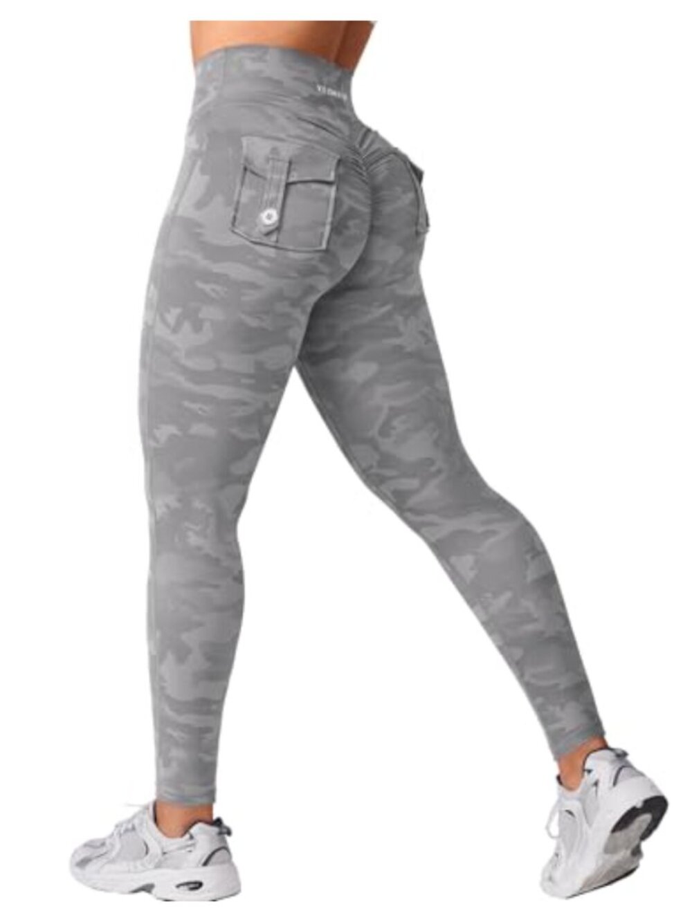 Women's High Waisted Scrunch Leggings with Pockets, V Cross Waist, Nylon Blend,